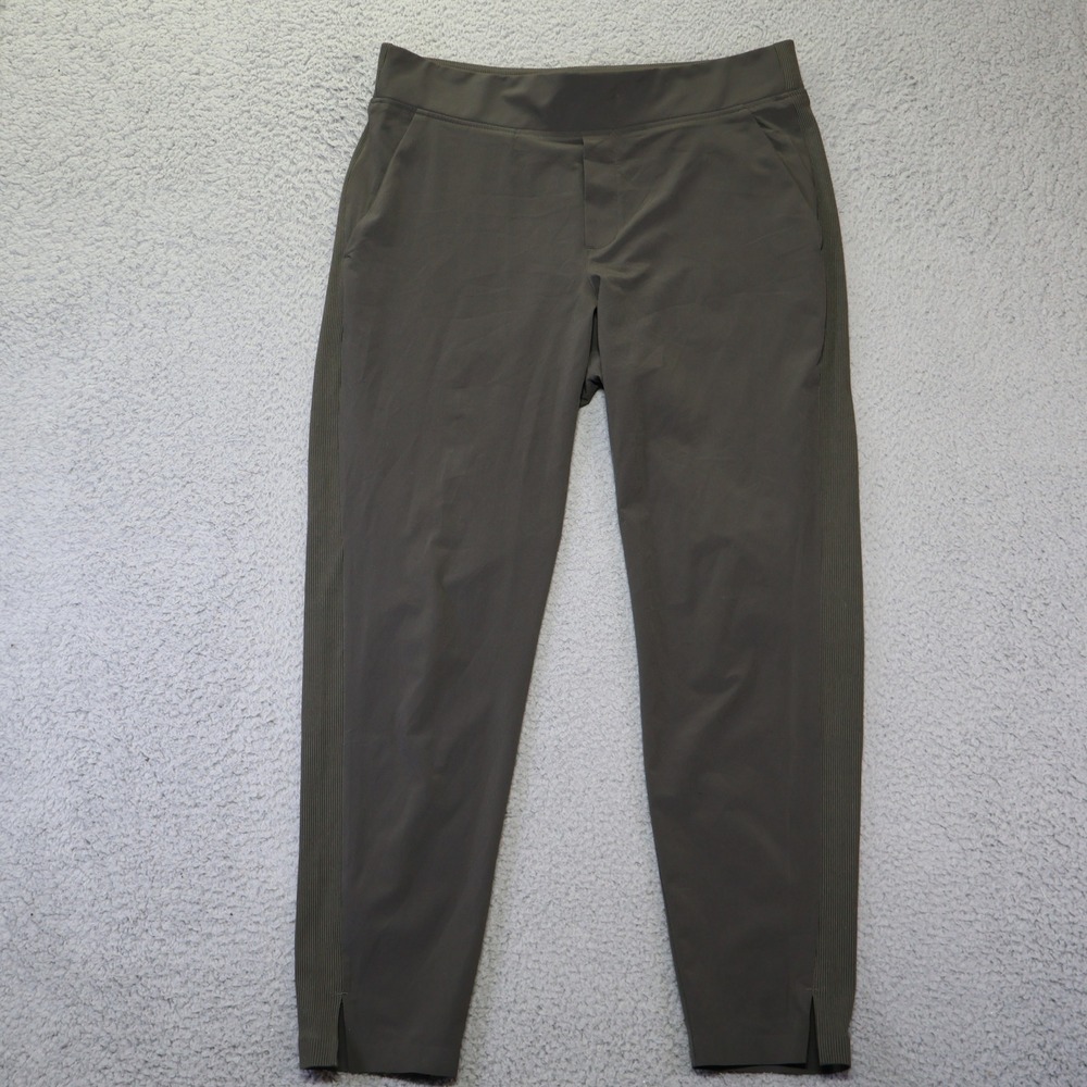 Athleta Skyline Pant 8 Olive Green Ribbed Side Panel Tapered Ankle 198671-08
